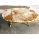 Coffee table Green marble and brass