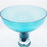Grand vase sur pied en verre sarcelle