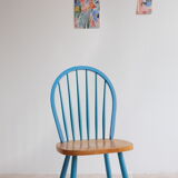 Pair of vintage Scandinavian Windsor chairs with blue bars