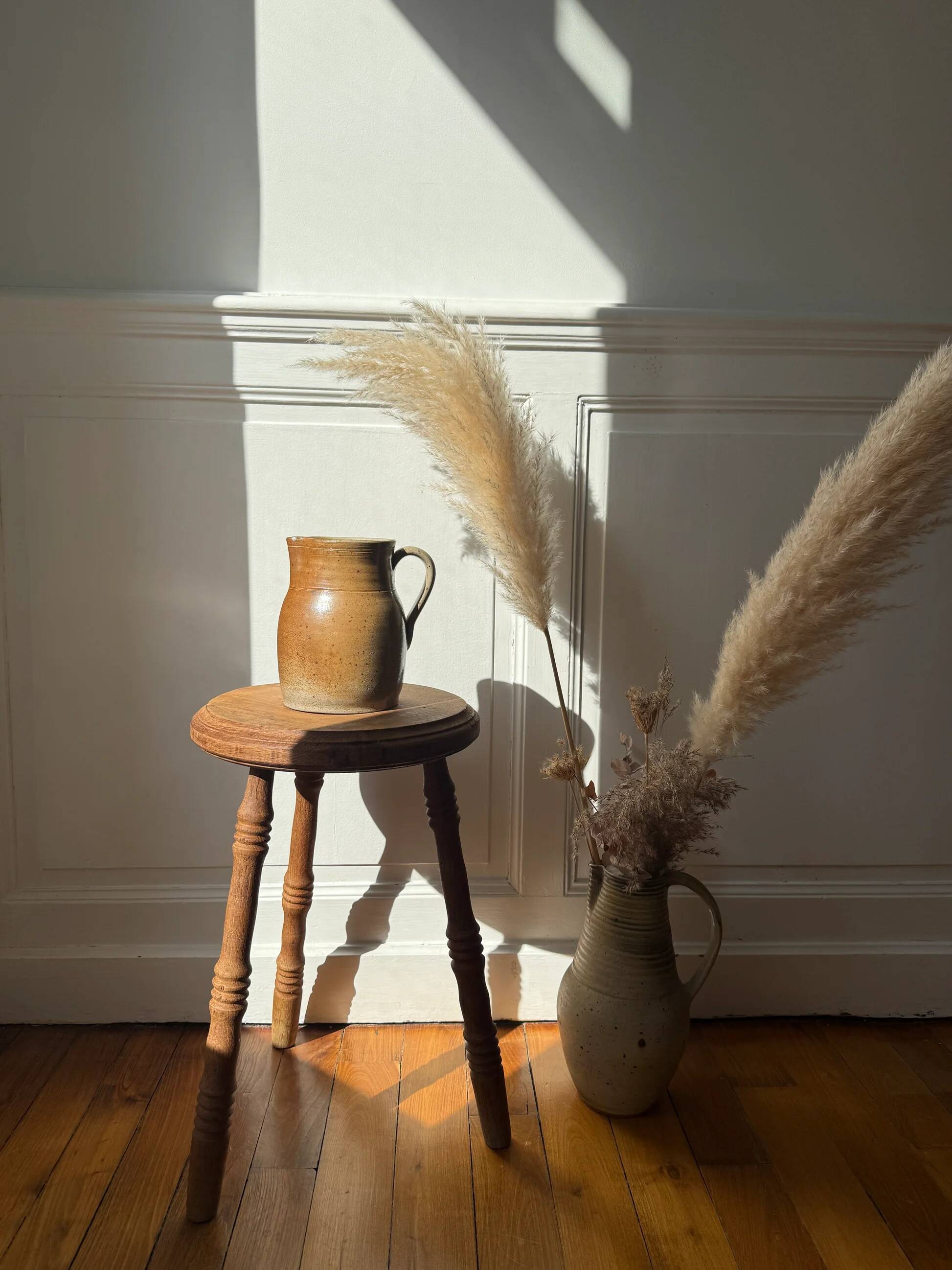 Vintage stool in raw wood