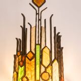 Applique en fer forgé et en verre coloré. Années 1960.