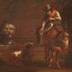 17th century bucolic landscape painting with figures, pastoral scene