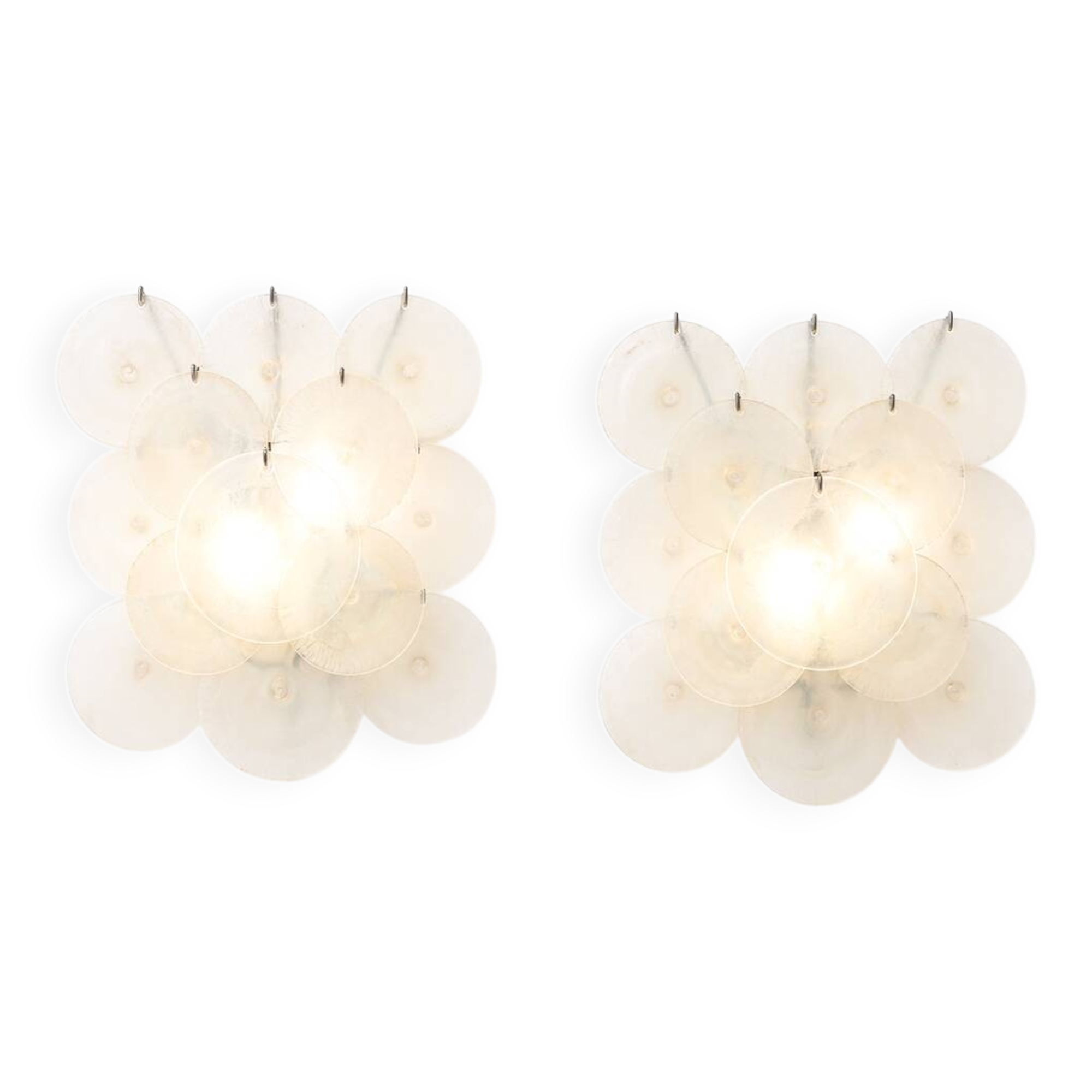 Pair of Carlo Nason Wall Lamps With Murano Glass Discs - 1960s