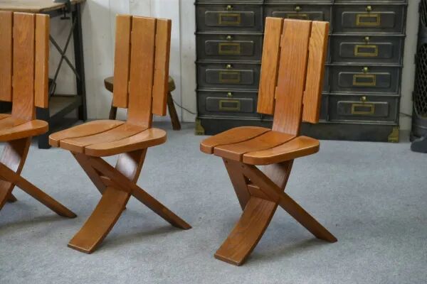 Set of 5 solid oak chairs by Seltz Manufacture 1970's