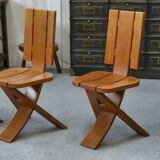 Set of 5 solid oak chairs by Seltz Manufacture 1970's