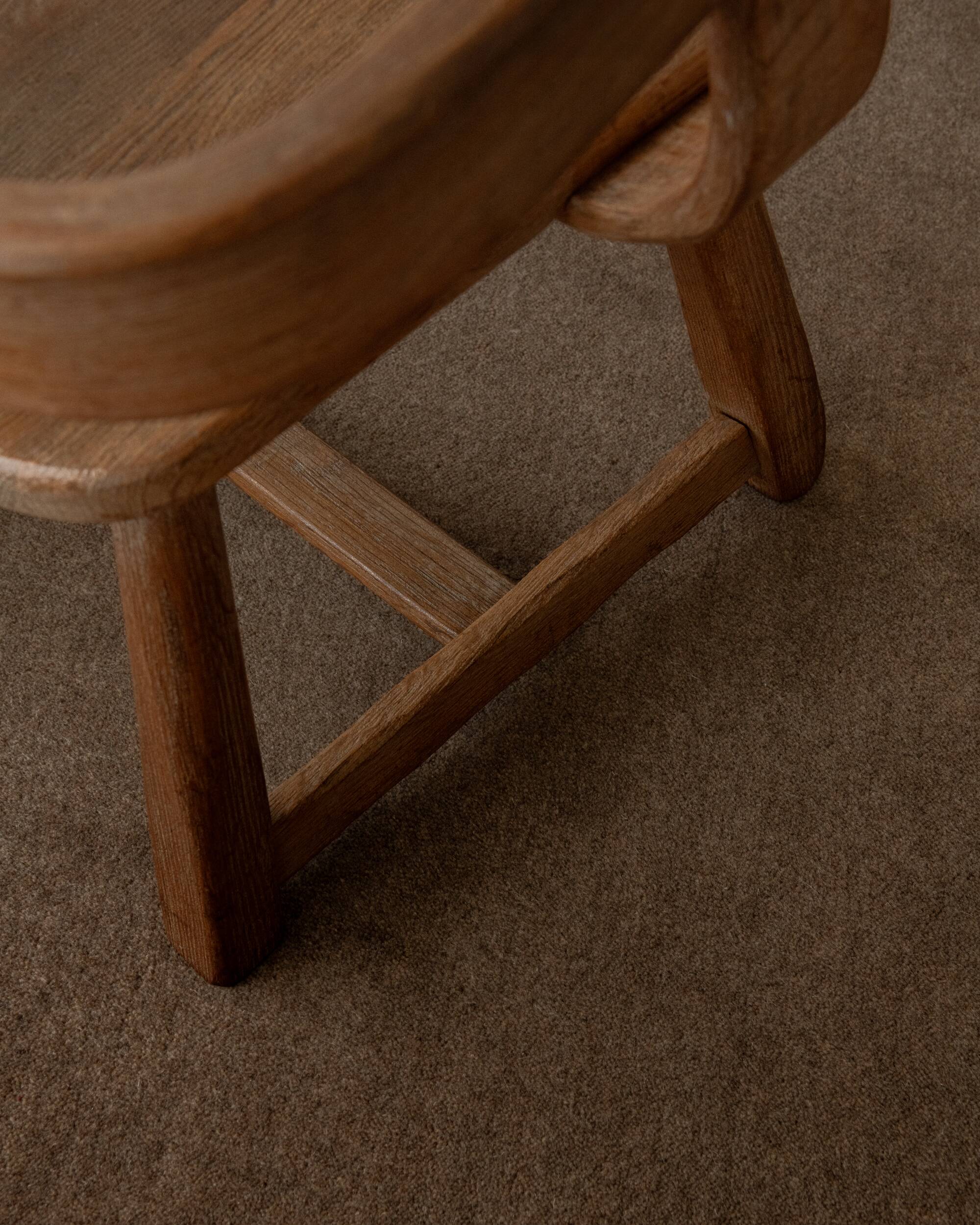 Brutalist Oak Armchair with Sculptural High Back by De Puydt, 1960s