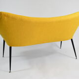 Vintage two-seater sofa, German Democratic Republic, 60s, fully restored, yellow fabric, chrome
