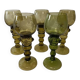 5 green crystal Roemer wine glasses, 19th century vintage in crystal.