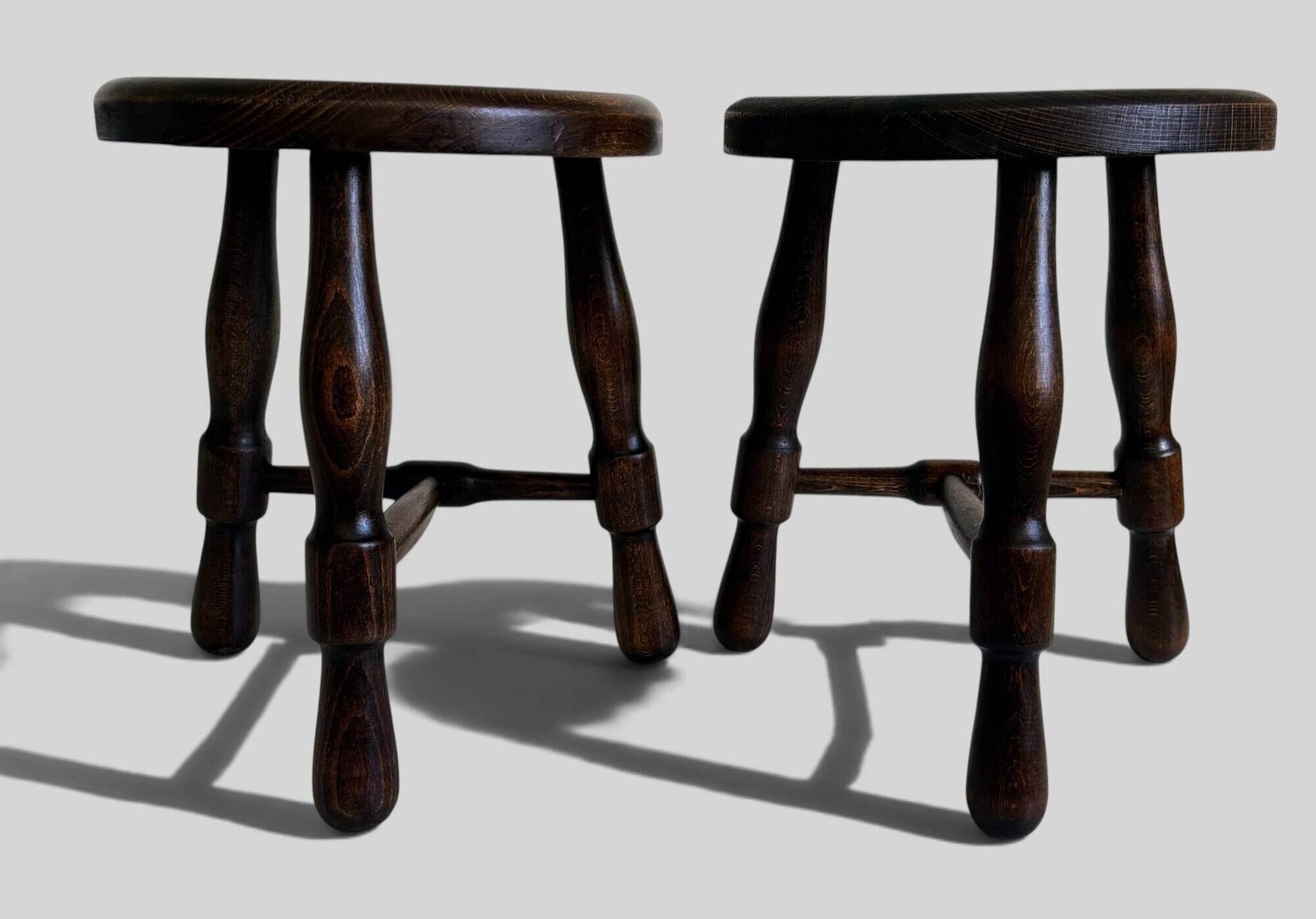 Mid-Century Chestnut Wood Stools Attributed to Charles Dudouyt, 1950s