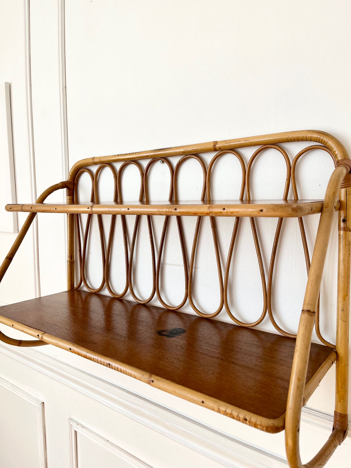 Vintage rattan wall shelf