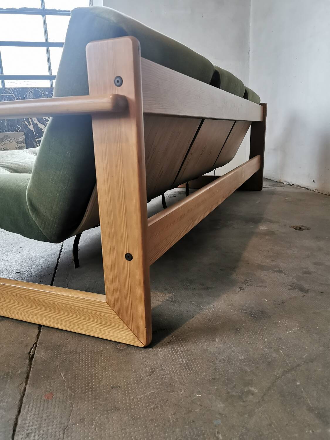 Scandinavian velvet and wood sofa