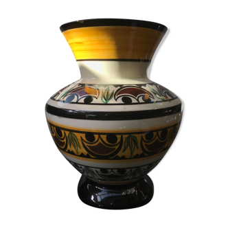 Vase Quiberon céramique merle blanc décor peint vintage