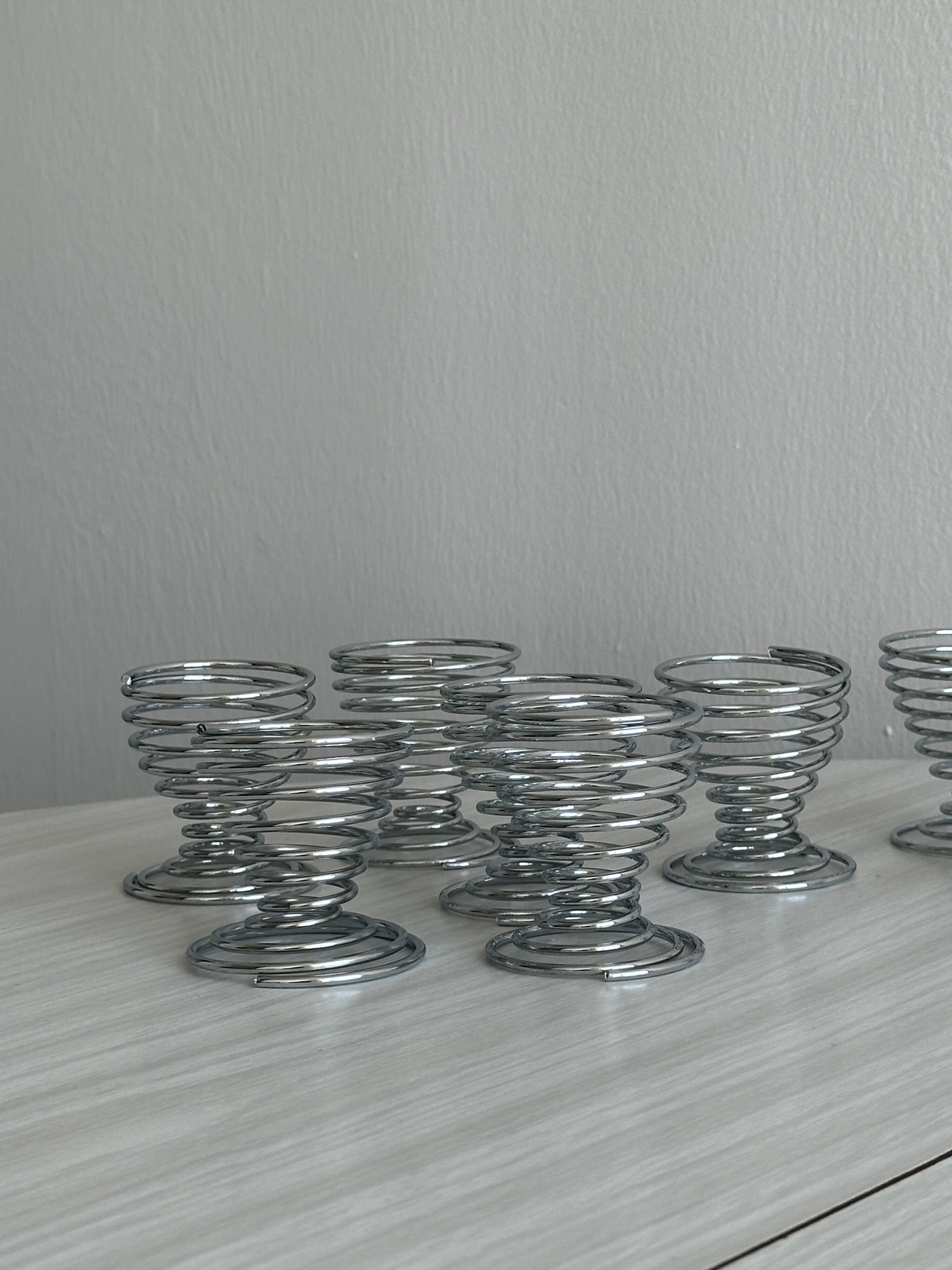 Set of 8 silver metal egg cups