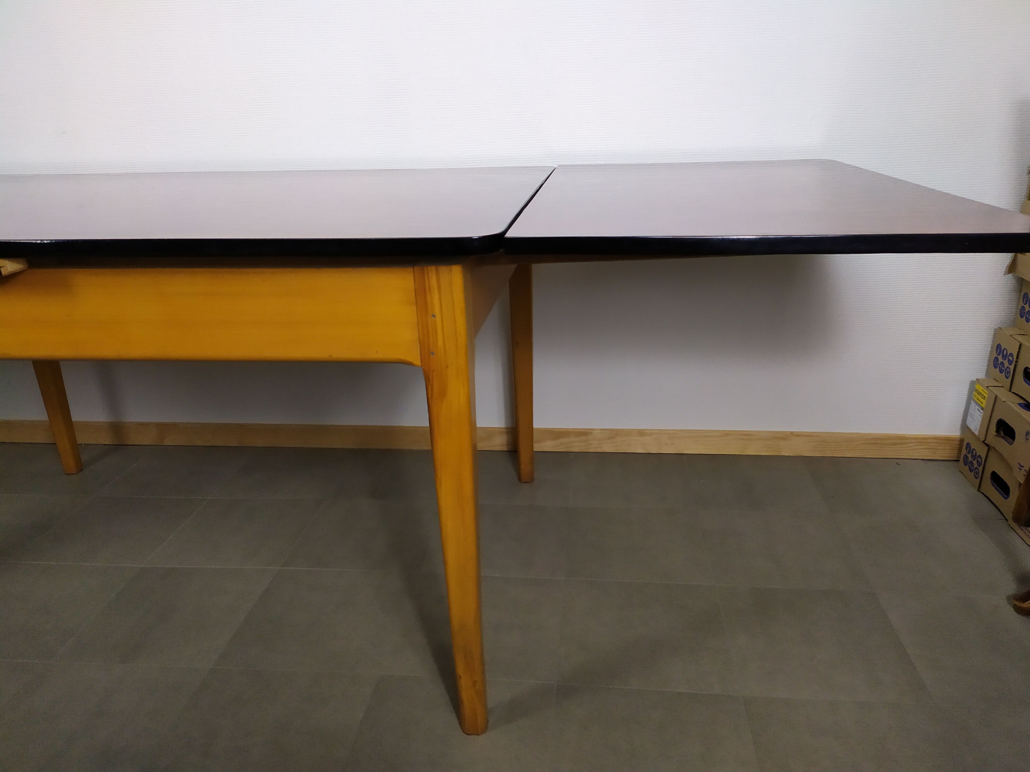 Rare Dining Table Farm Wood and formica Extendable for 10 people year 50 60