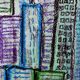 Contemporary paintig in teal, purple and green shades, acrylic on canvas