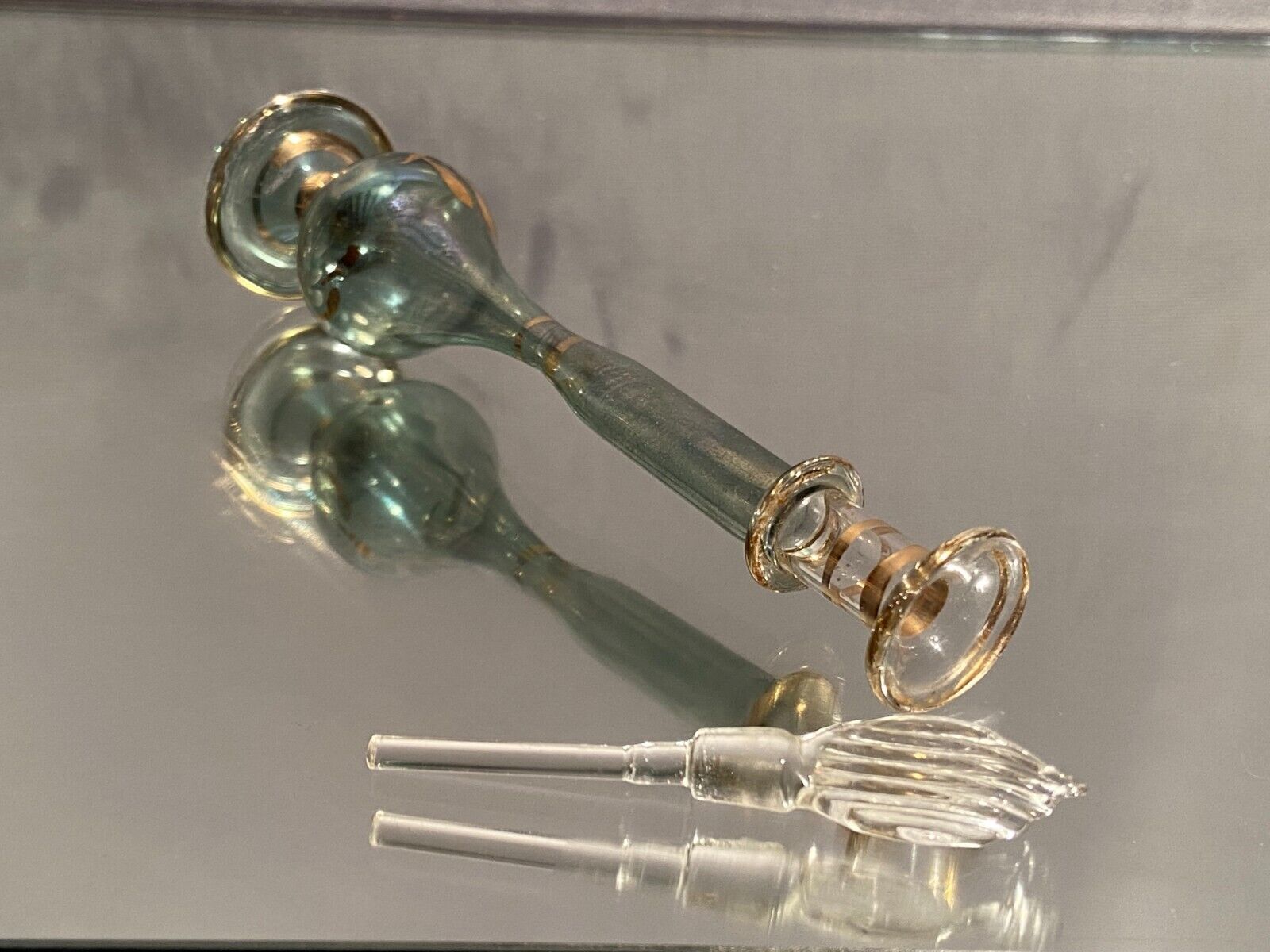 Soliflore vase in tinted glass with marbled decoration Murano Venice Very good condition Max dimensions: Height 2