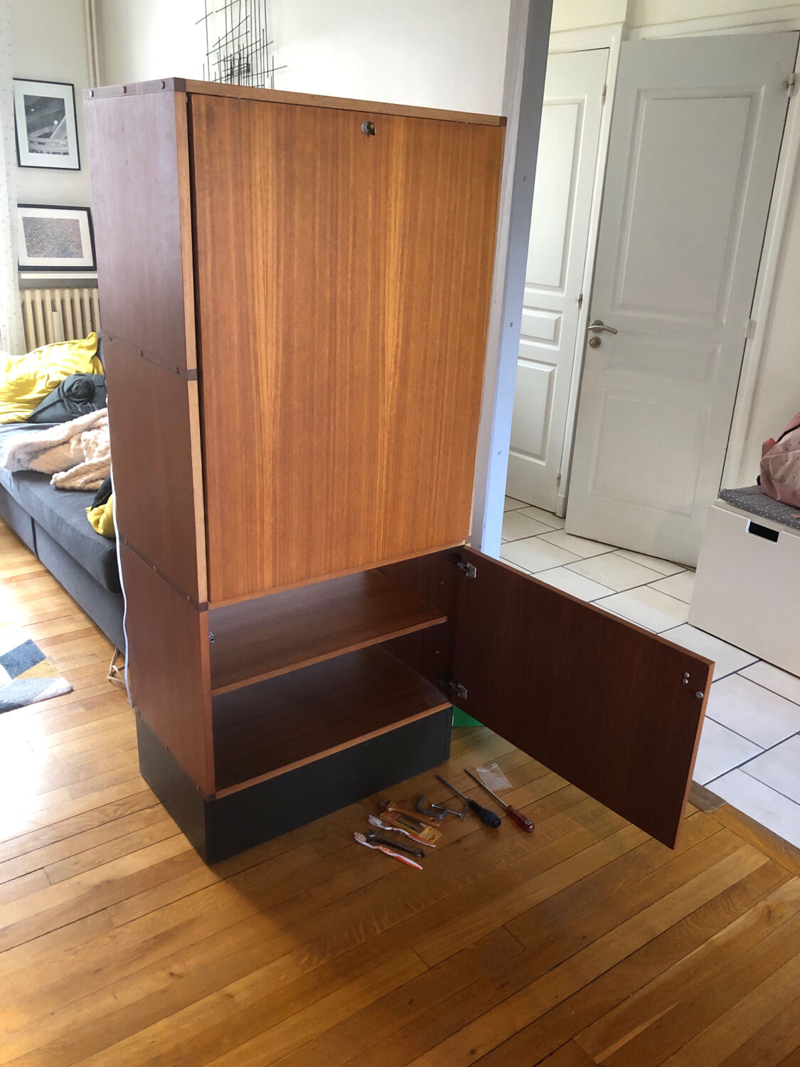 1970s teak veneered secretary