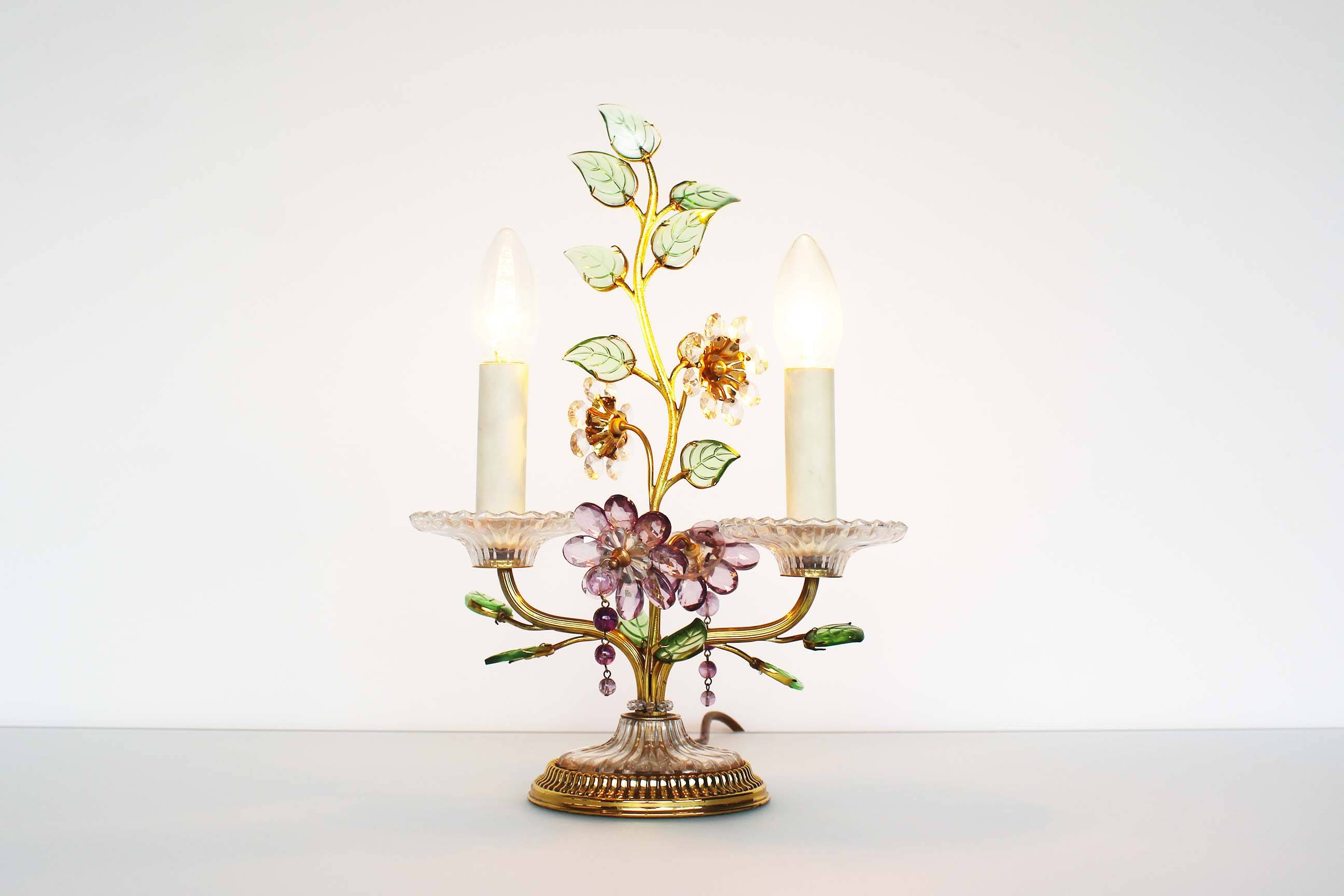 Incredible large gilt and crystal Floral table lamp by Palwa