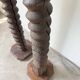 Pair of pedestal columns with oak pressing screws, 1900
