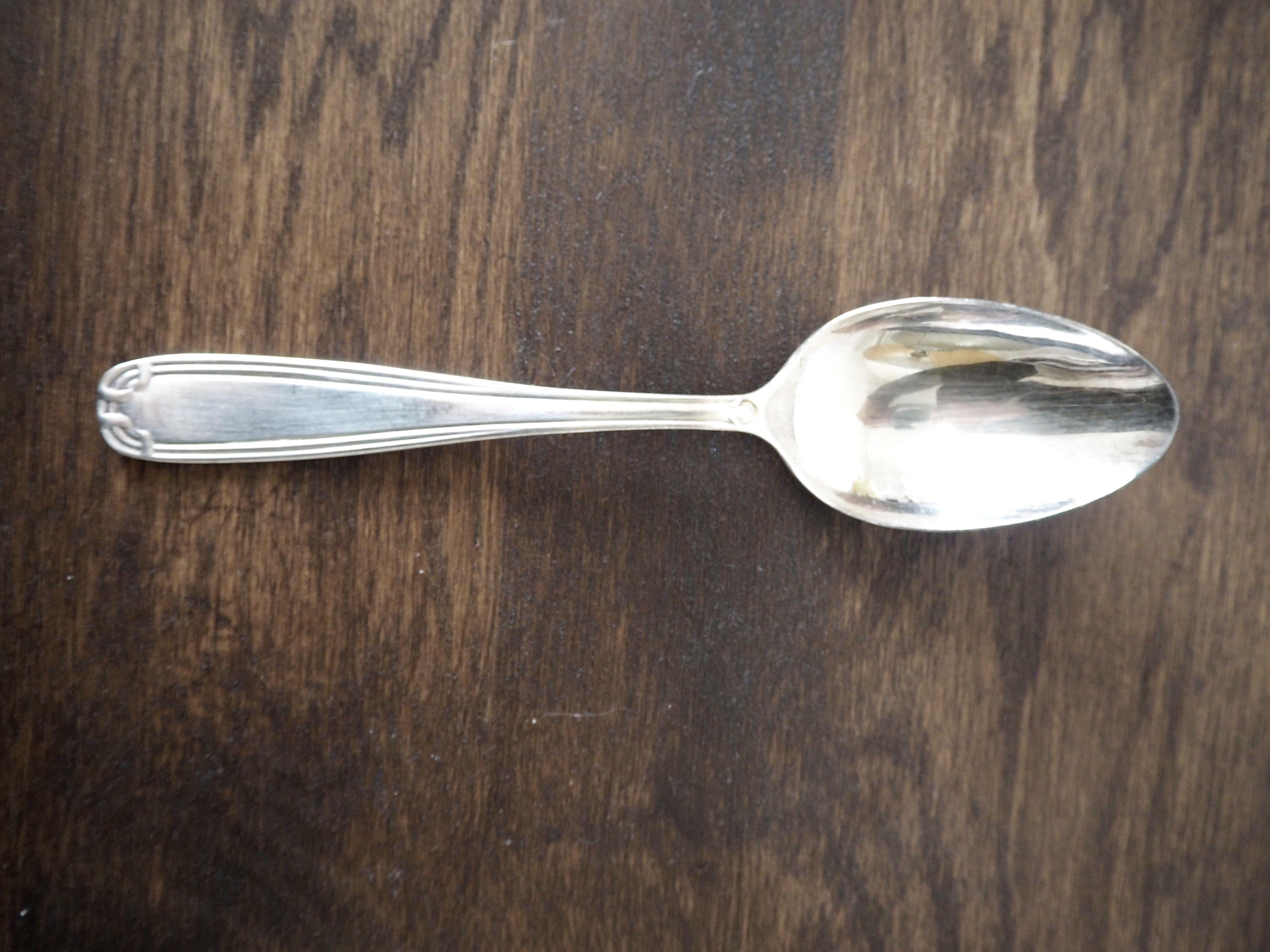 Set of 6 forks and 6 spoons in silver metal with punches