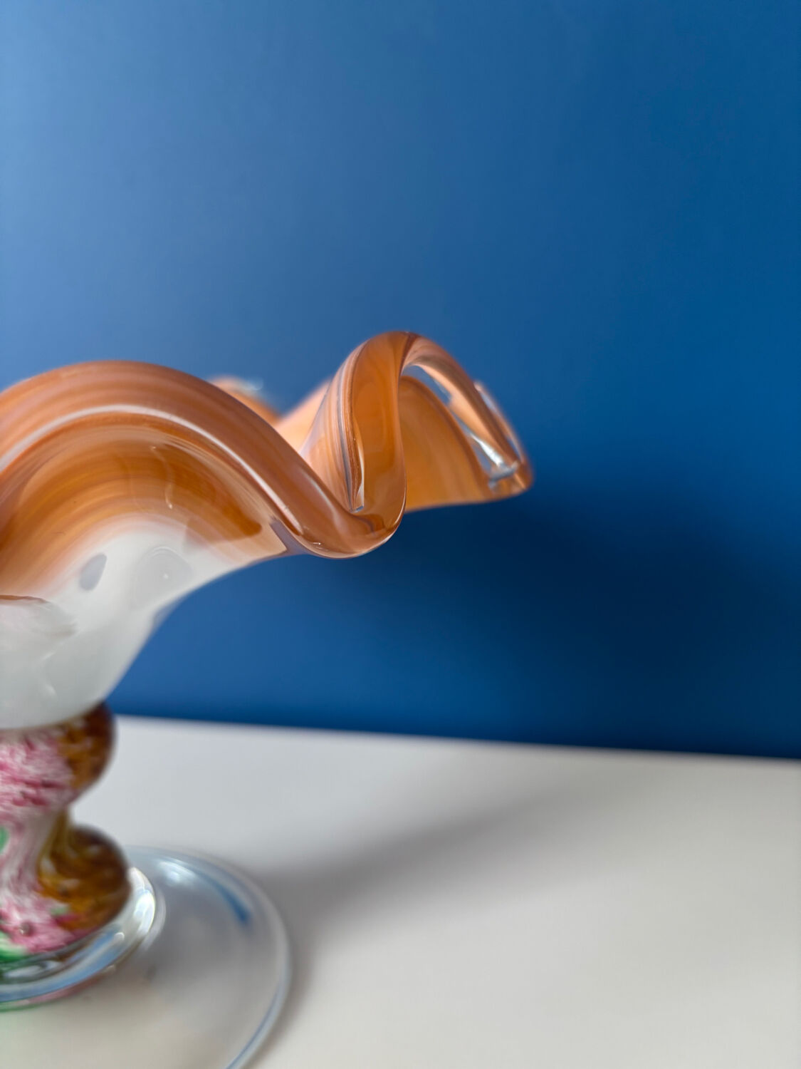 Vintage Murano glass wavy multicoloured centrepiece bowl