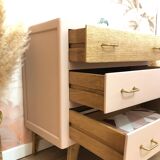 1960s chest of drawers, compass feet, rose liberté