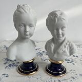 Pair of biscuit busts, Tharaud, Houdon, Louise and Alexandre Brongniart