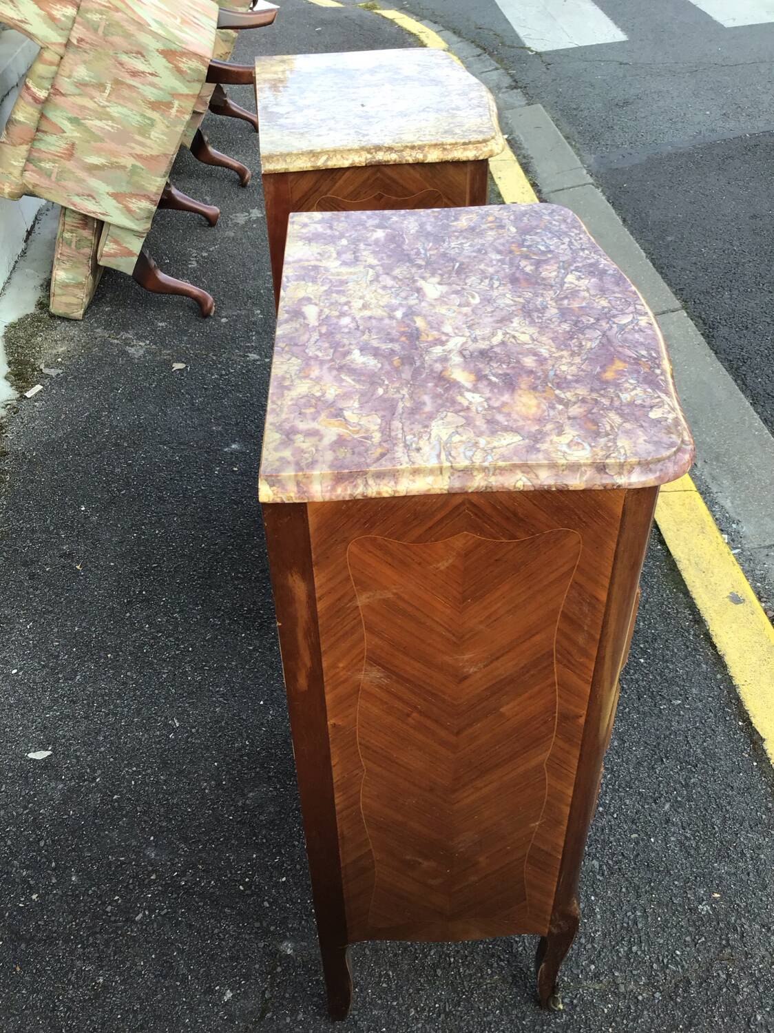 Pair of Louis XV style marquetry chiffonniers