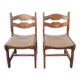 Pair of Brutalist Guillerme and Chambron Chairs in Solid Oak with Wove