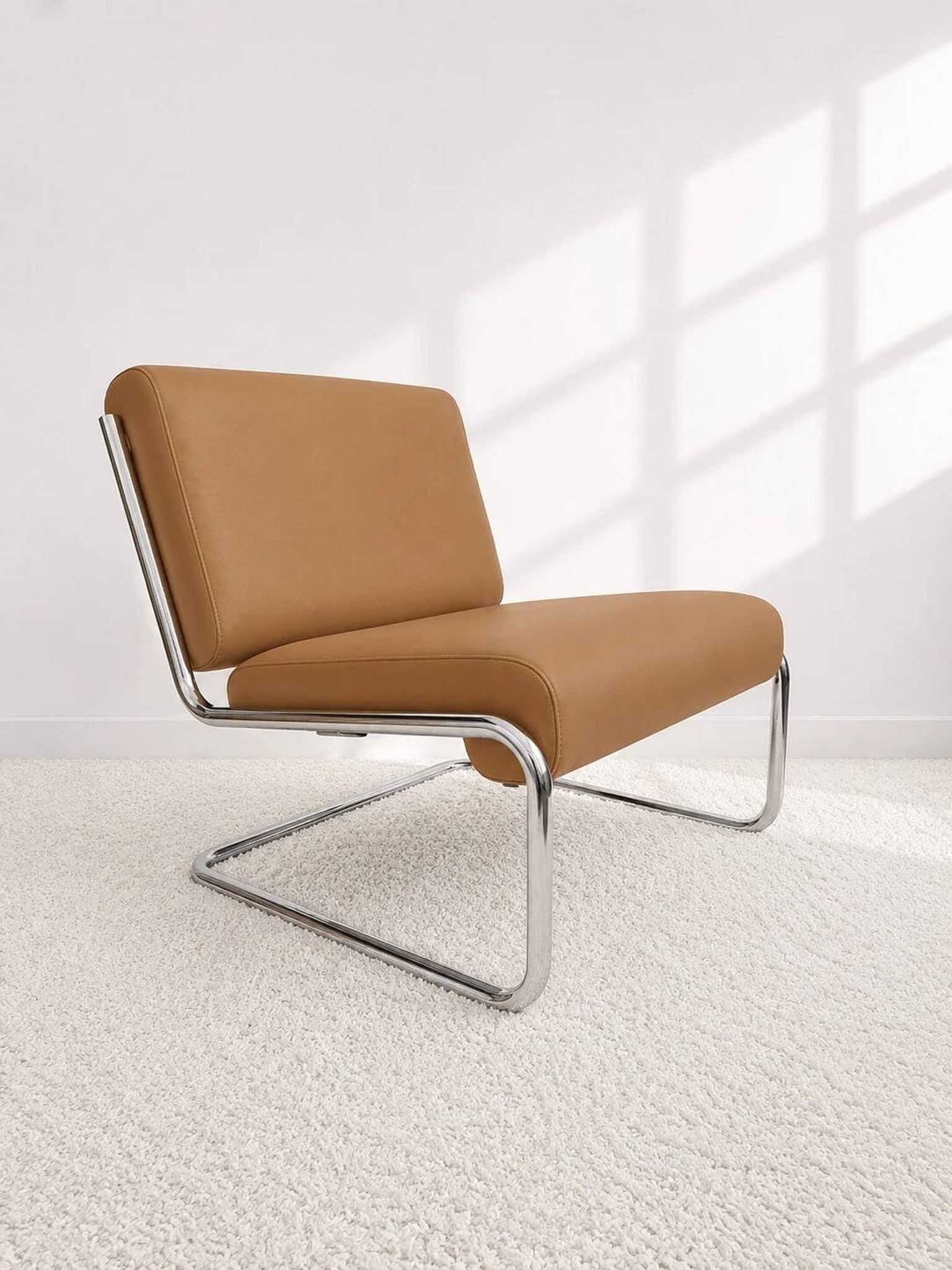 Vintage cantilever armchair. Brown faux leather upholstery. 60s