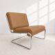 Vintage cantilever armchair. Brown faux leather upholstery. 60s