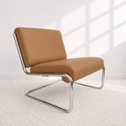 Vintage cantilever armchair. Brown faux leather upholstery. 60s