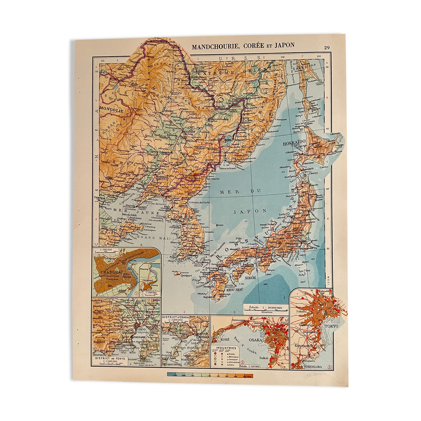 Old map of Korea, Japan and Manchuria from 1945