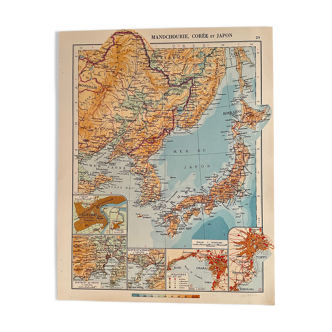 Ancienne carte de la Corée, du Japon et de la Mandchourie de 1945