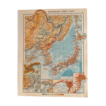 Old map of Korea, Japan and Manchuria from 1945