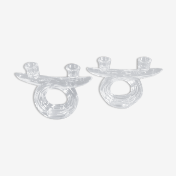 Bougeoirs double bras cristal années 50-60
