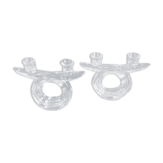 Bougeoirs double bras cristal années 50-60