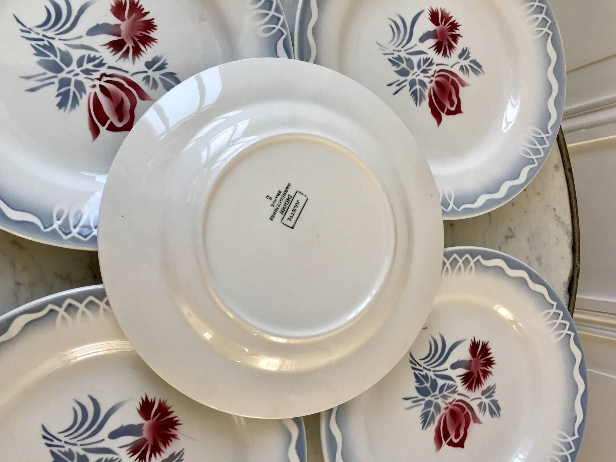 set of 5 Digoin Sarreguemines flat plates model Juliette / Nina Rosa 50s