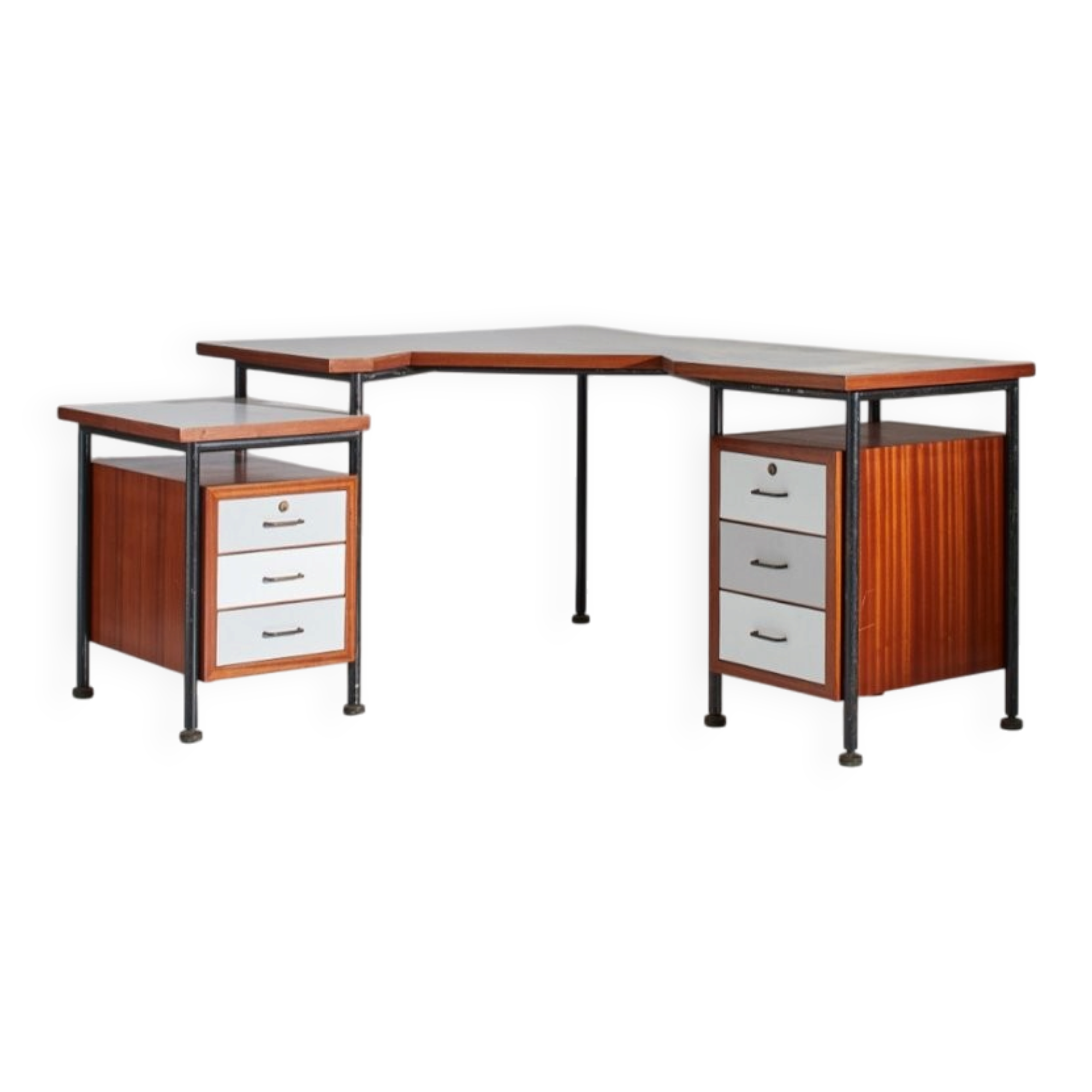 Corner Desk in Painted Metal, Wood, Formica, and Brass by Sergio Coradeschi, 1950s