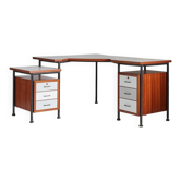 Corner Desk in Painted Metal, Wood, Formica, and Brass by Sergio Coradeschi, 1950s