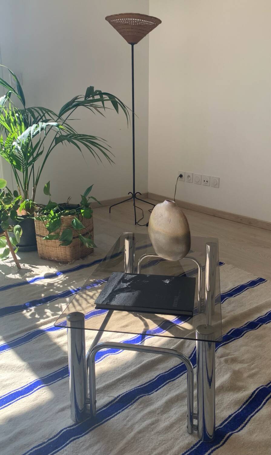 70s glass and chrome metal coffee table
