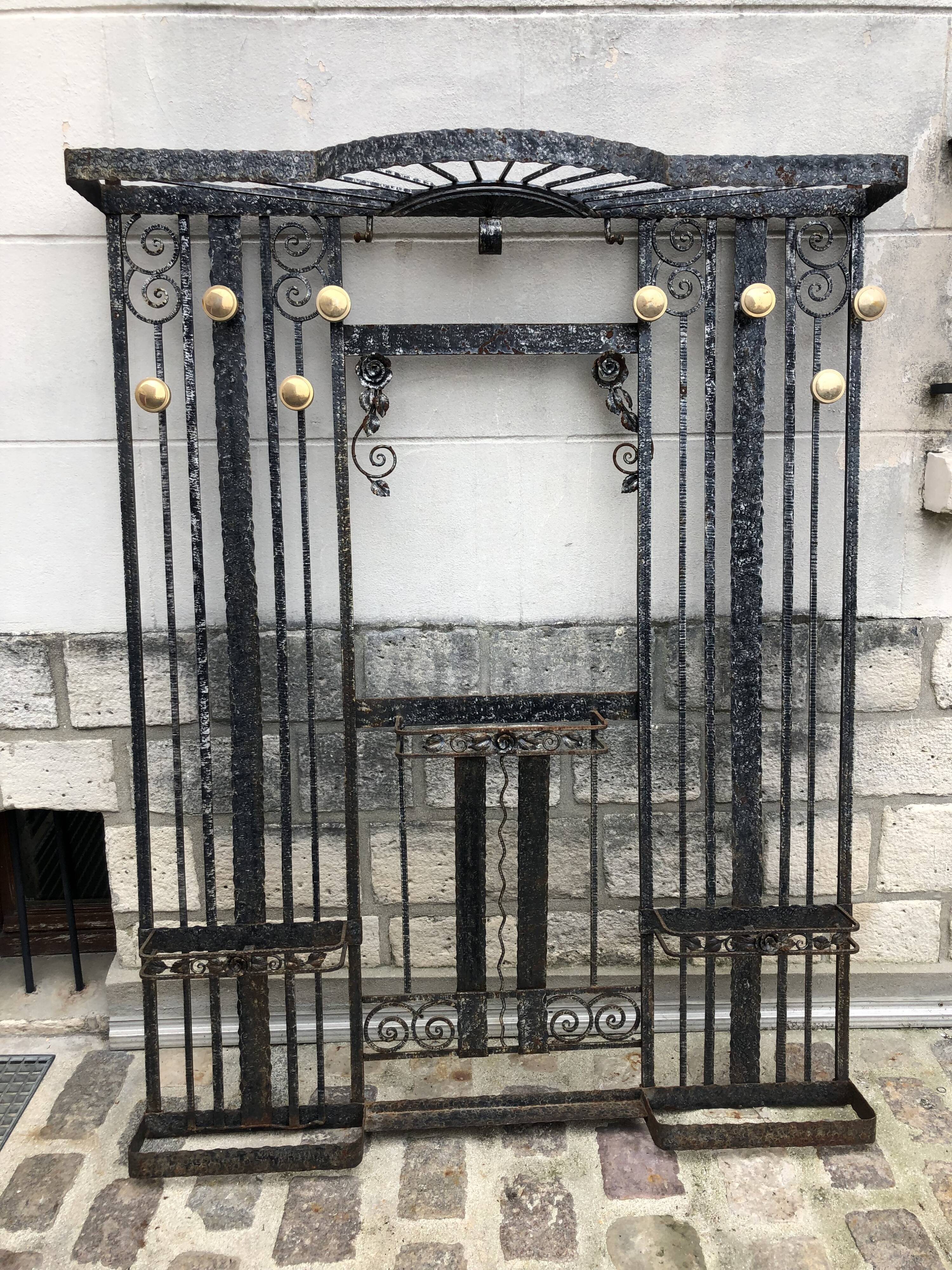 Art deco wrought iron coat rack