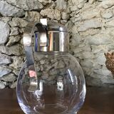 Art Deco carafe in silver metal and blown glass