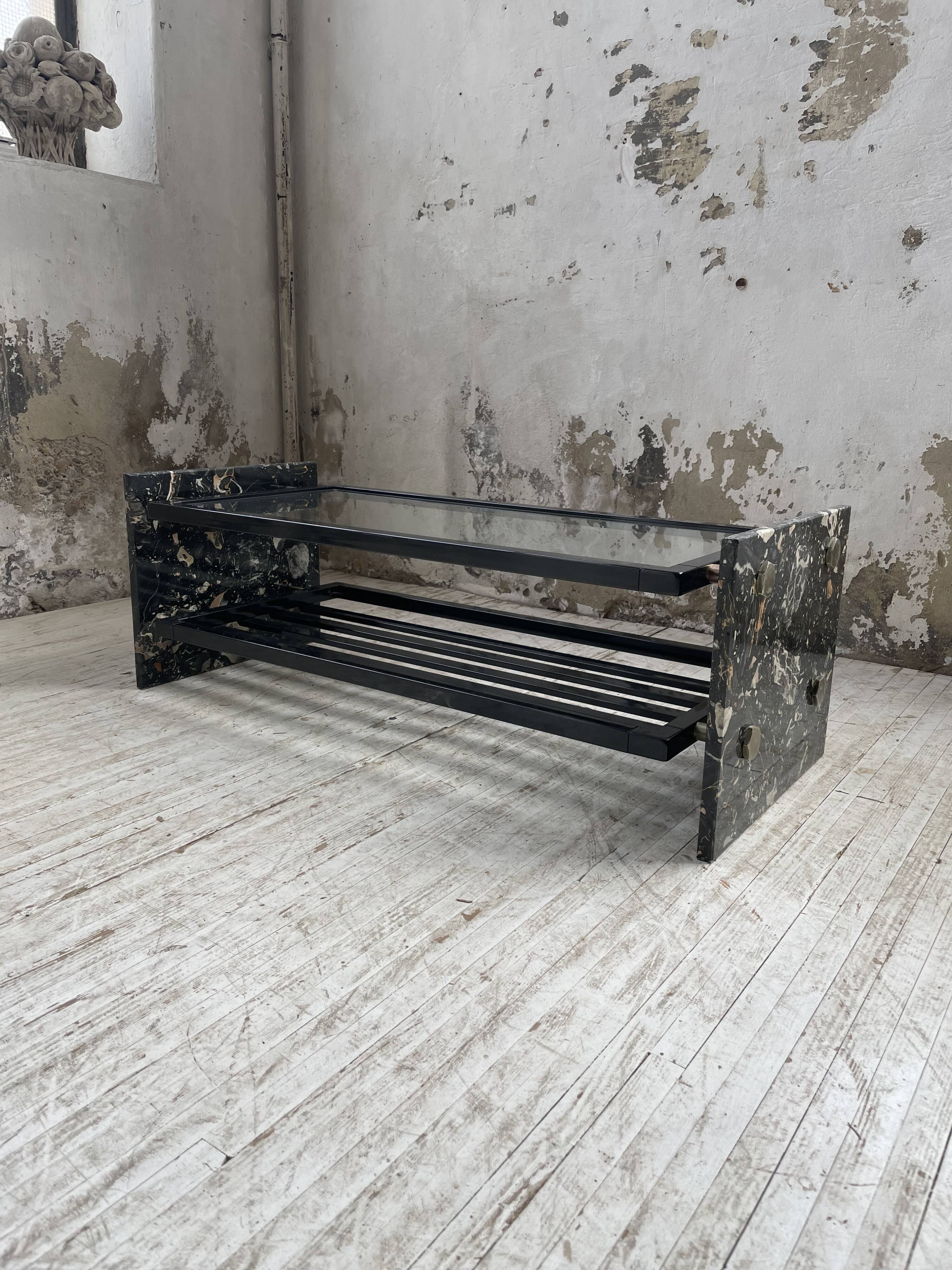 80s Italian marble and glass coffee table