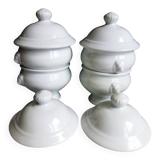 White onion soup bowls with lids, French soup bowls.