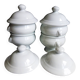 White onion soup bowls with lids, French soup bowls.