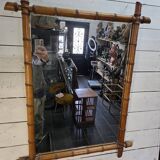 Large cherry wood bamboo mirror 100×76cm