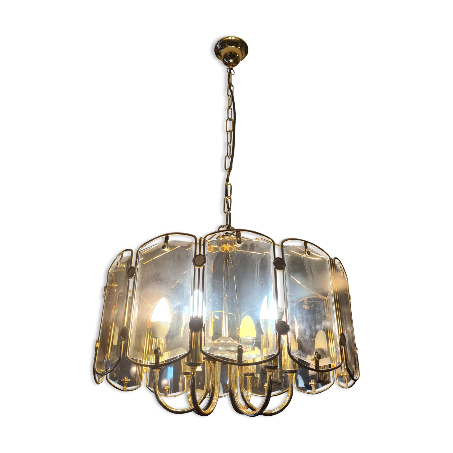 Vintage chandelier brass glass