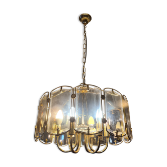 Vintage chandelier brass glass