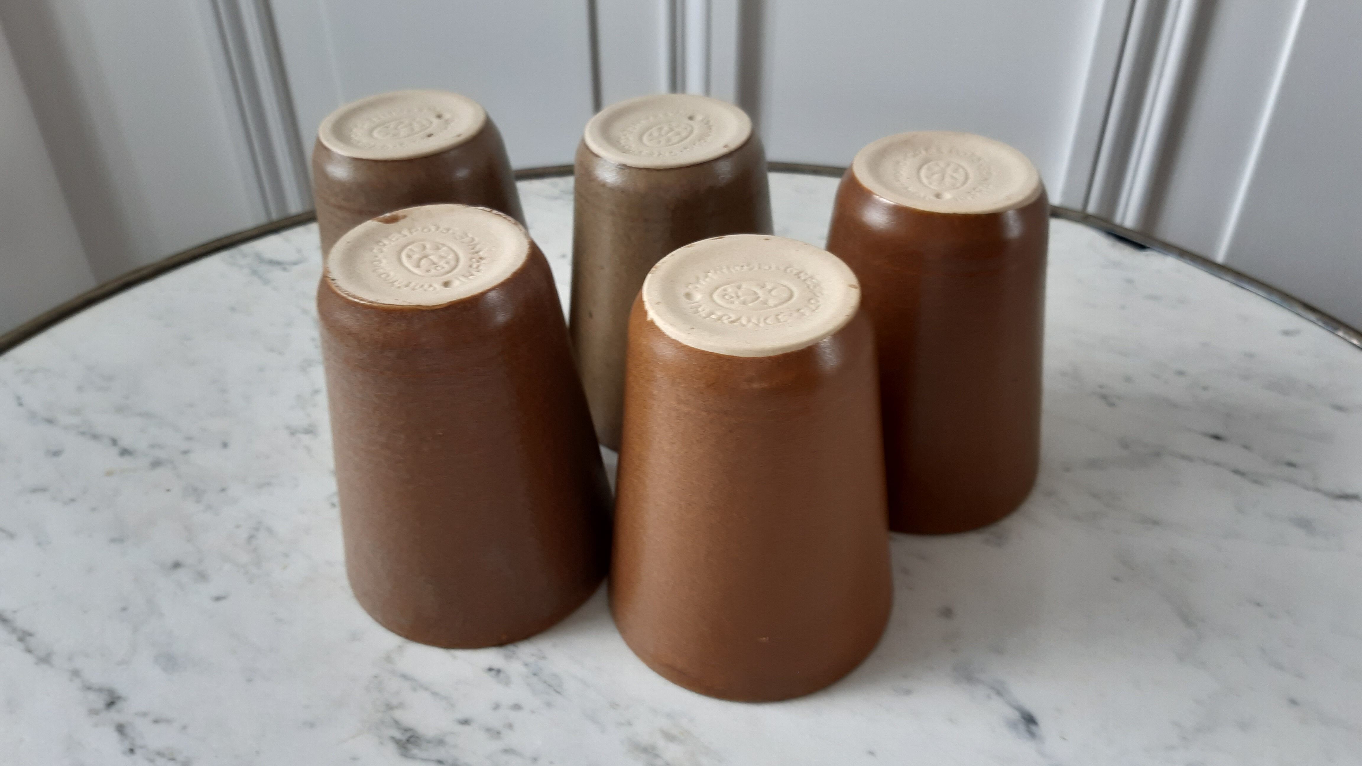 Set of 5 glasses in Digoin stoneware years 60-70